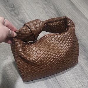 Brown Woven Motf Mini Knot Handbag